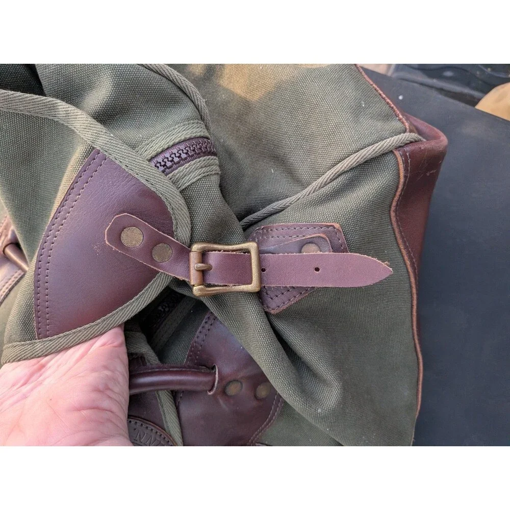 Duluth Pack Sportsman Duffle Large Green Canvas Brown Leather Vintage USA